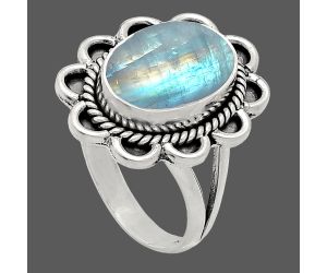 Rainbow Moonstone Ring size-8 EXR02136 R-1221, 10x14 mm