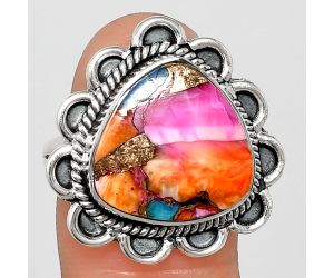 Kingman Orange Dahlia Turquoise Ring size-9 EXR02138 R-1221, 15x15 mm