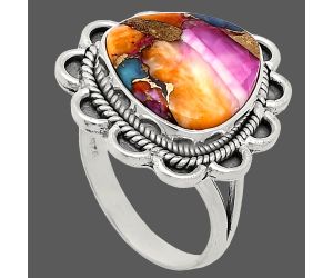 Kingman Orange Dahlia Turquoise Ring size-9 EXR02138 R-1221, 15x15 mm