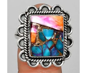 Kingman Orange Dahlia Turquoise Ring size-10 EXR02139 R-1221, 12x15 mm