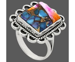 Kingman Orange Dahlia Turquoise Ring size-10 EXR02139 R-1221, 12x15 mm