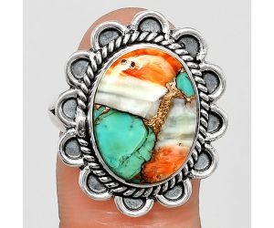 Spiny Oyster Turquoise Ring size-9 EXR02140 R-1221, 12x16 mm