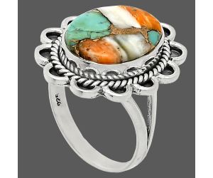 Spiny Oyster Turquoise Ring size-9 EXR02140 R-1221, 12x16 mm