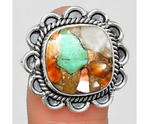 Spiny Oyster Turquoise Ring size-9 EXR02141 R-1221, 14x14 mm