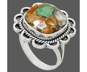 Spiny Oyster Turquoise Ring size-9 EXR02141 R-1221, 14x14 mm