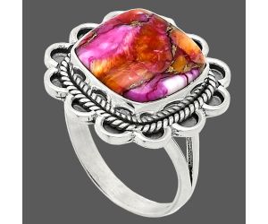 Kingman Orange Dahlia Turquoise Ring size-10 EXR02142 R-1221, 14x14 mm