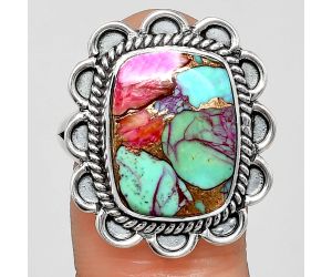 Kingman Pink Dahlia Turquoise Ring size-10 EXR02147 R-1221, 12x16 mm