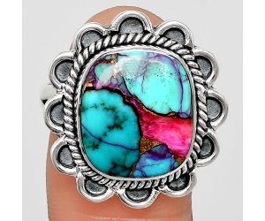 Kingman Pink Dahlia Turquoise Ring size-10 EXR02148 R-1221, 12x14 mm