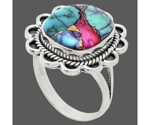 Kingman Pink Dahlia Turquoise Ring size-10 EXR02148 R-1221, 12x14 mm