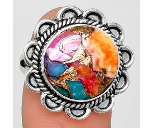 Kingman Orange Dahlia Turquoise Ring size-7 EXR02149 R-1221, 14x14 mm