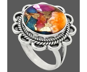 Kingman Orange Dahlia Turquoise Ring size-7 EXR02149 R-1221, 14x14 mm