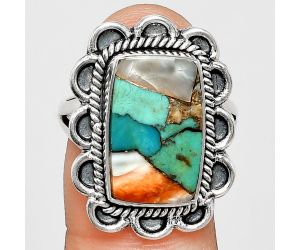 Spiny Oyster Turquoise Ring size-9 EXR02154 R-1221, 10x16 mm