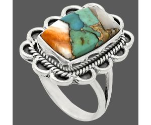 Spiny Oyster Turquoise Ring size-9 EXR02154 R-1221, 10x16 mm