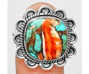 Spiny Oyster Turquoise Ring size-10 EXR02156 R-1221, 14x14 mm