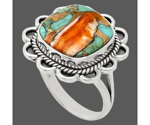 Spiny Oyster Turquoise Ring size-10 EXR02156 R-1221, 14x14 mm