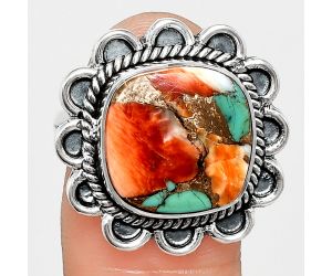 Spiny Oyster Turquoise Ring size-9 EXR02159 R-1221, 14x14 mm