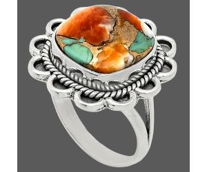 Spiny Oyster Turquoise Ring size-9 EXR02159 R-1221, 14x14 mm