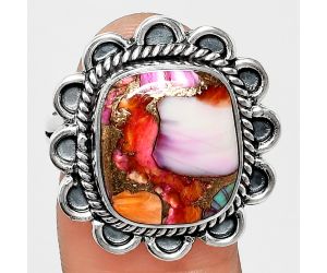 Kingman Orange Dahlia Turquoise Ring size-10 EXR02160 R-1221, 12x14 mm