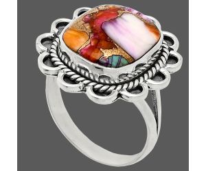 Kingman Orange Dahlia Turquoise Ring size-10 EXR02160 R-1221, 12x14 mm