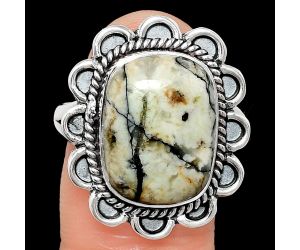 Authentic White Buffalo Turquoise Nevada Ring size-10 EXR02165 R-1221, 12x16 mm