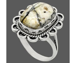 Authentic White Buffalo Turquoise Nevada Ring size-10 EXR02165 R-1221, 12x16 mm