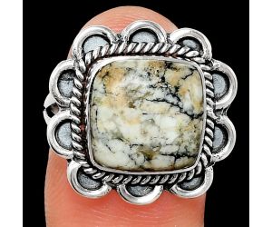 Authentic White Buffalo Turquoise Nevada Ring size-8 EXR02166 R-1221, 12x12 mm