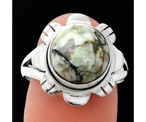 Authentic White Buffalo Turquoise Nevada Ring size-9 EXR02189 R-1342, 11x11 mm