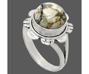 Authentic White Buffalo Turquoise Nevada Ring size-9 EXR02189 R-1342, 11x11 mm