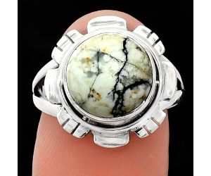 Authentic White Buffalo Turquoise Nevada Ring size-8 EXR02190 R-1342, 11x11 mm