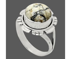 Authentic White Buffalo Turquoise Nevada Ring size-8 EXR02190 R-1342, 11x11 mm