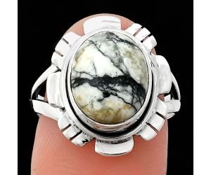 Authentic White Buffalo Turquoise Nevada Ring size-8 EXR02191 R-1342, 10x12 mm