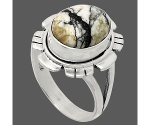 Authentic White Buffalo Turquoise Nevada Ring size-8 EXR02191 R-1342, 10x12 mm