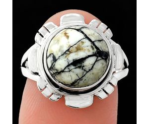 Authentic White Buffalo Turquoise Nevada Ring size-8 EXR02192 R-1342, 11x11 mm