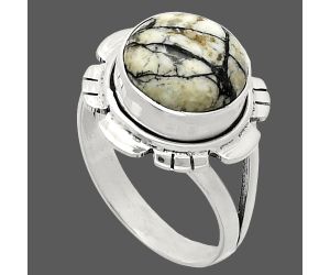 Authentic White Buffalo Turquoise Nevada Ring size-8 EXR02192 R-1342, 11x11 mm