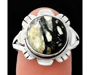 Authentic White Buffalo Turquoise Nevada Ring size-9.5 EXR02193 R-1342, 12x12 mm