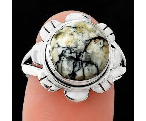 Authentic White Buffalo Turquoise Nevada Ring size-9 EXR02194 R-1342, 11x11 mm