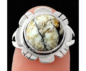 Authentic White Buffalo Turquoise Nevada Ring size-7 EXR02195 R-1342, 11x11 mm