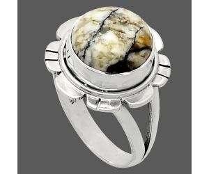 Authentic White Buffalo Turquoise Nevada Ring size-7 EXR02195 R-1342, 11x11 mm