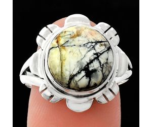 Authentic White Buffalo Turquoise Nevada Ring size-9.5 EXR02196 R-1342, 12x12 mm