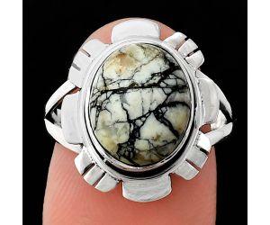 Authentic White Buffalo Turquoise Nevada Ring size-8 EXR02197 R-1342, 10x12 mm