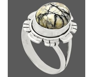 Authentic White Buffalo Turquoise Nevada Ring size-8 EXR02197 R-1342, 10x12 mm