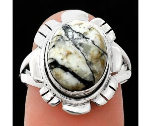 Authentic White Buffalo Turquoise Nevada Ring size-8 EXR02198 R-1342, 10x12 mm