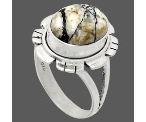 Authentic White Buffalo Turquoise Nevada Ring size-8 EXR02198 R-1342, 10x12 mm