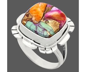 Kingman Orange Dahlia Turquoise Ring size-7 EXR02199 R-1342, 12x12 mm