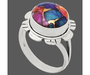 Kingman Orange Dahlia Turquoise Ring size-9 EXR02201 R-1342, 12x12 mm