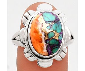 Kingman Orange Dahlia Turquoise Ring size-9.5 EXR02205 R-1342, 11x15 mm