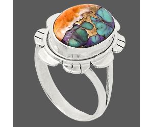 Kingman Orange Dahlia Turquoise Ring size-9.5 EXR02205 R-1342, 11x15 mm