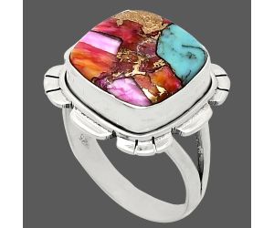 Kingman Orange Dahlia Turquoise Ring size-8 EXR02207 R-1342, 13x13 mm