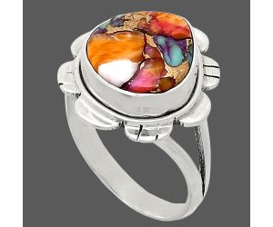 Kingman Orange Dahlia Turquoise Ring size-9.5 EXR02208 R-1342, 12x12 mm