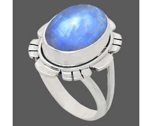 Rainbow Moonstone Ring size-7 EXR02221 R-1342, 10x13 mm